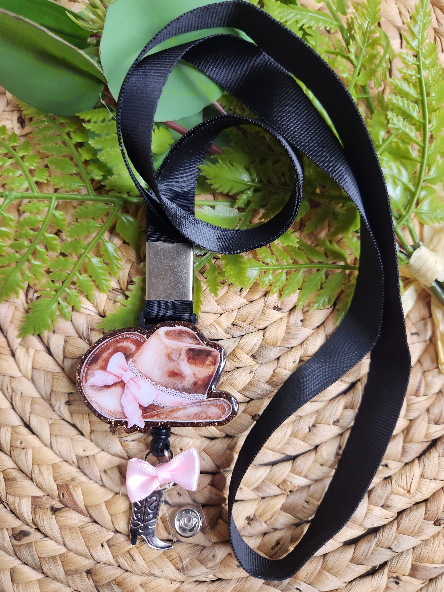 Coquette Cowgirl Hat Themed Badge Reel