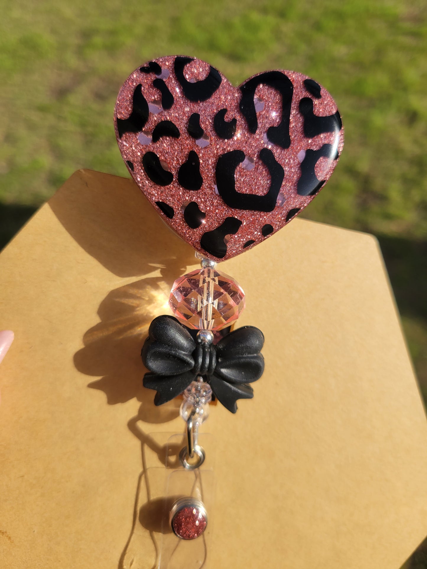 Heart Shaped Cheetah Print Badge Reel