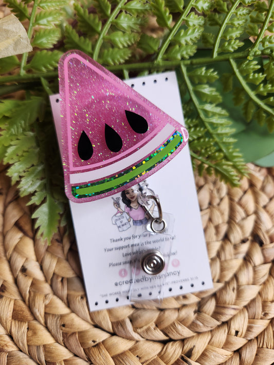 Pink Watermelon Slice Badge Reel