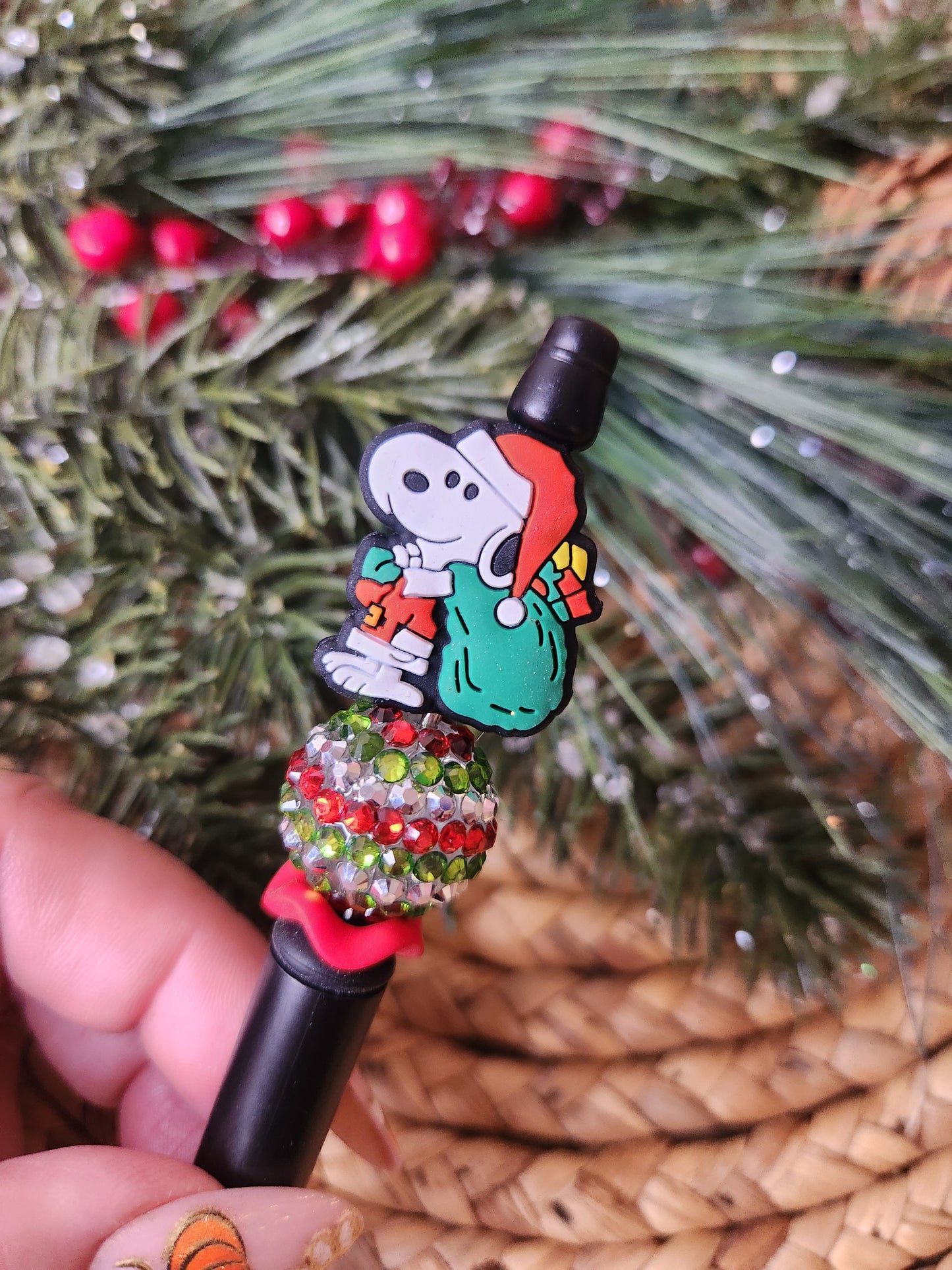 Santa Snoopy Beaded Pen