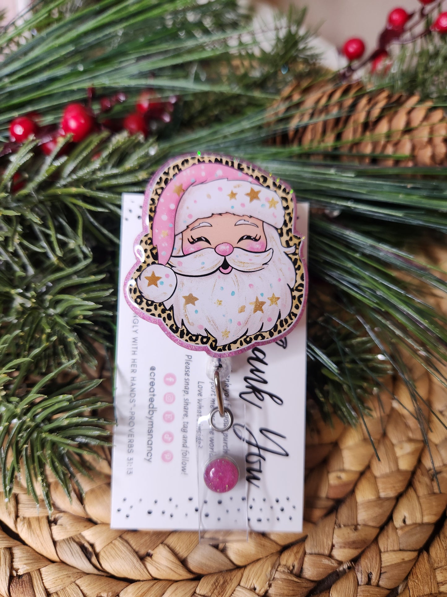 Pink Santa Badge Reel