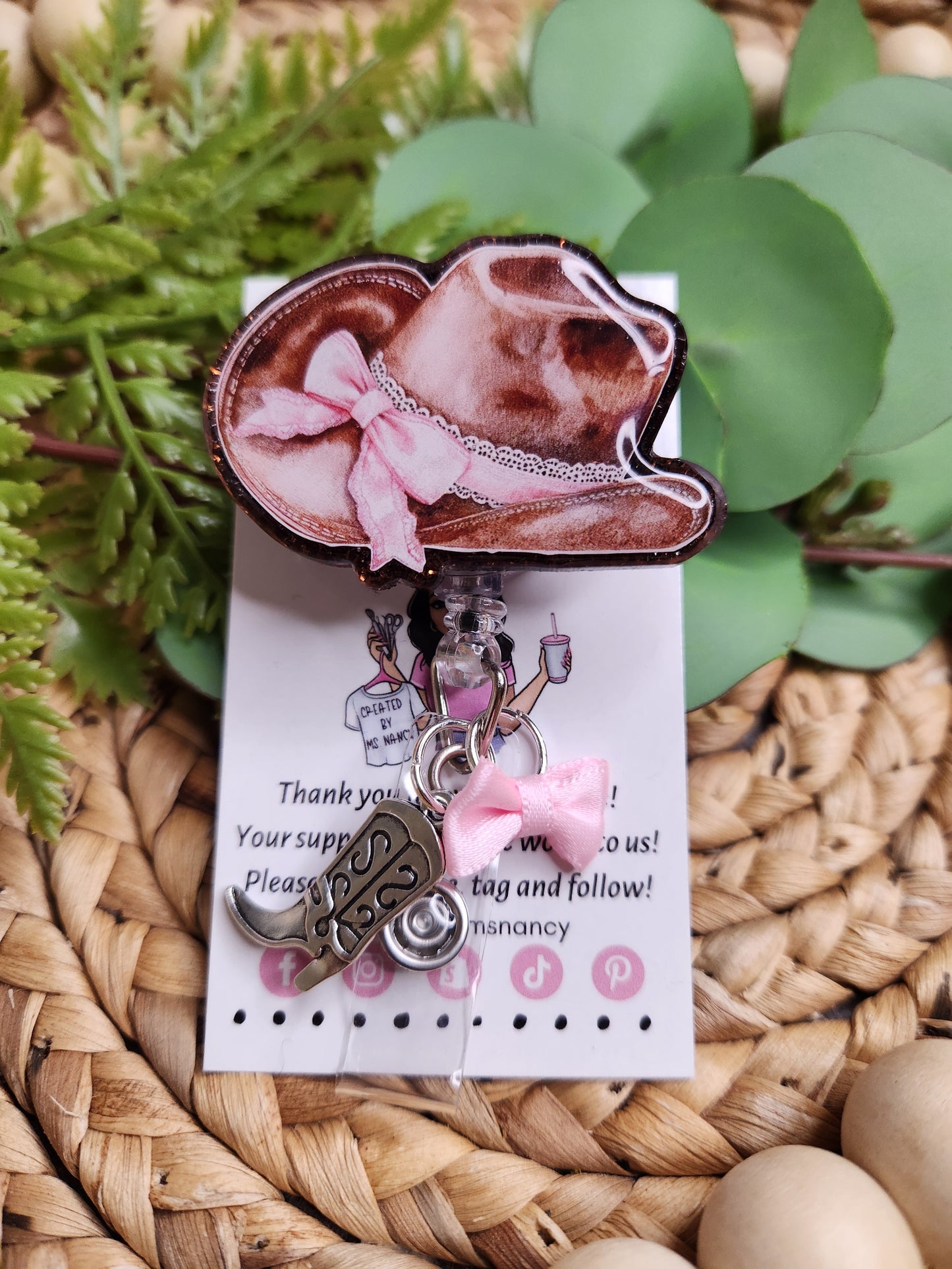 Coquette Cowgirl Hat Themed Badge Reel