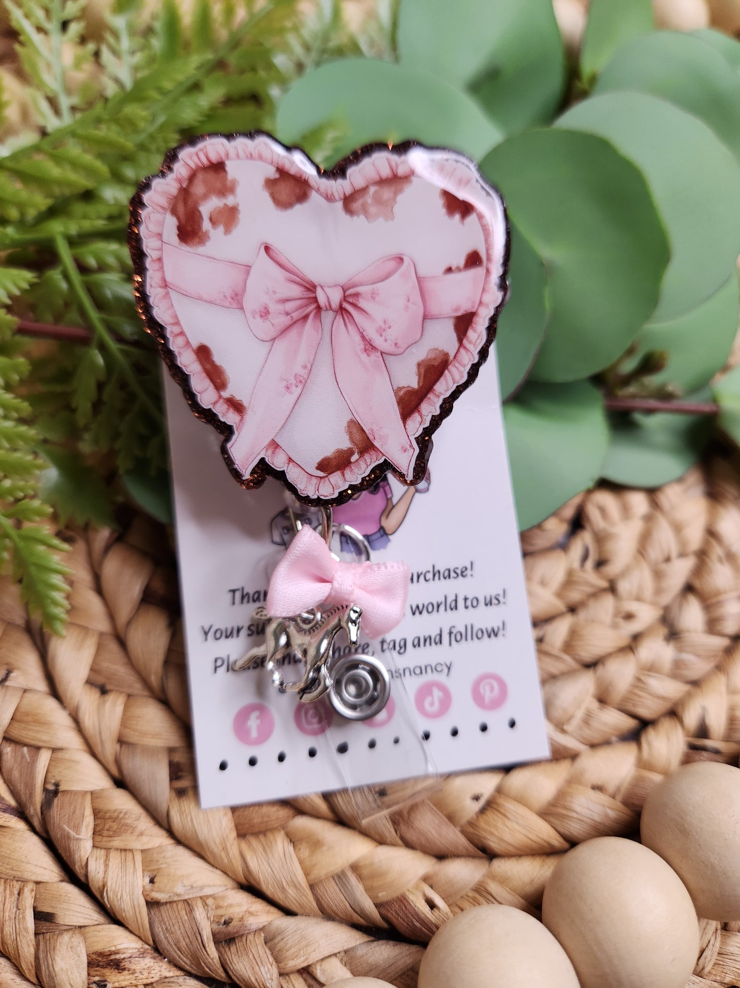 Coquette Cowgirl Cowprint Heart Themed Badge Reel