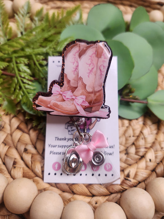 Coquette Cowgirl Boots Themed Badge Reel