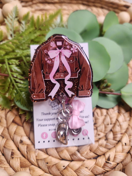 Coquette Cowgirl Jacket Themed Badge Reel