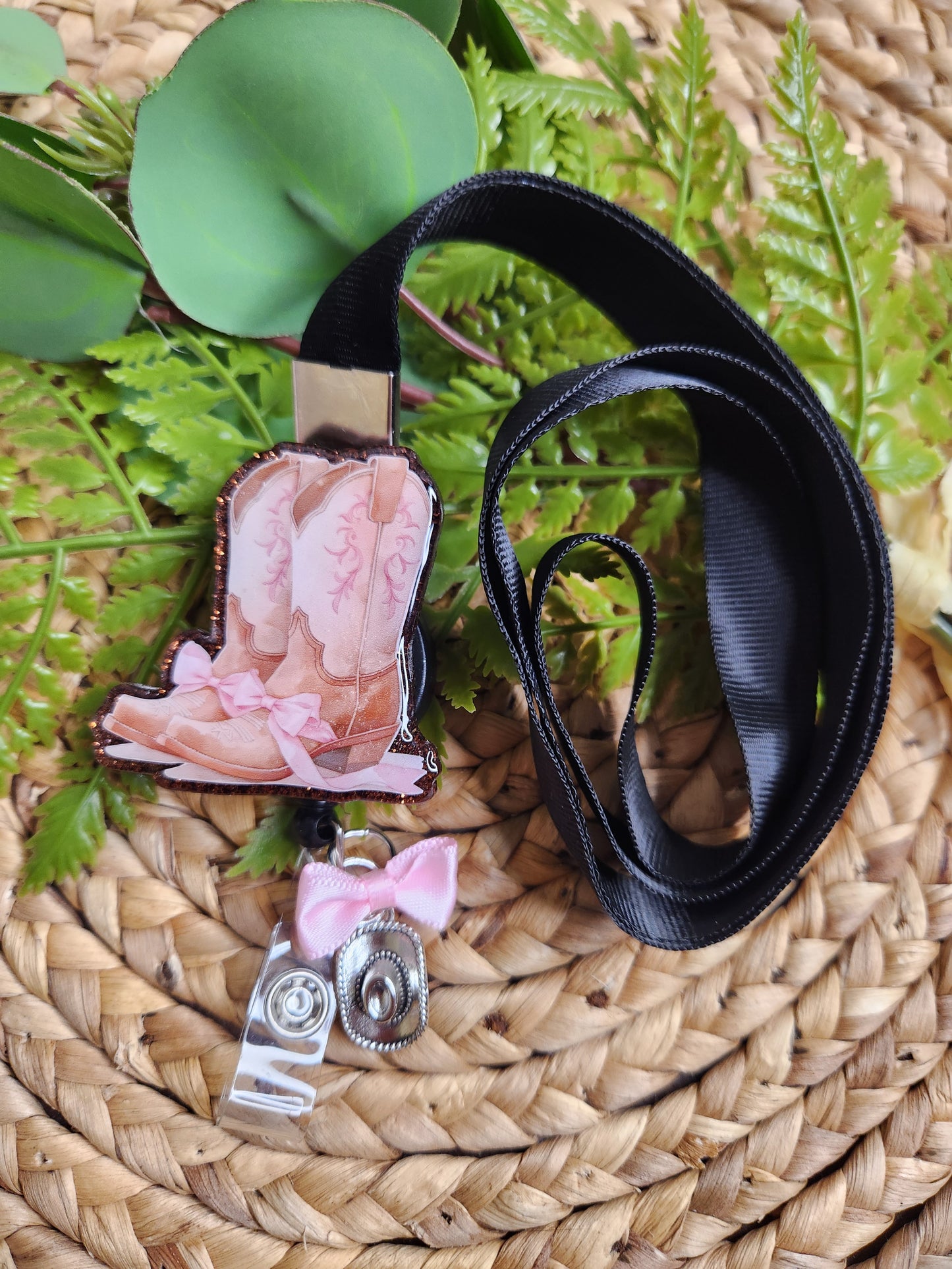 Coquette Cowgirl Boots Themed Badge Reel