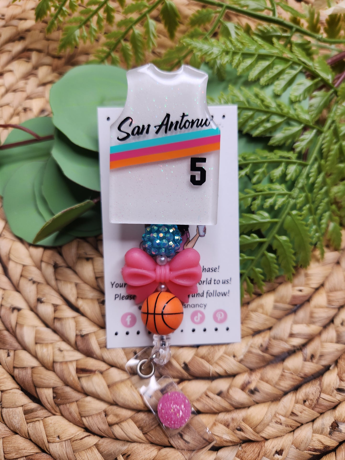 Retro White Basketball Jersey Badge Reel