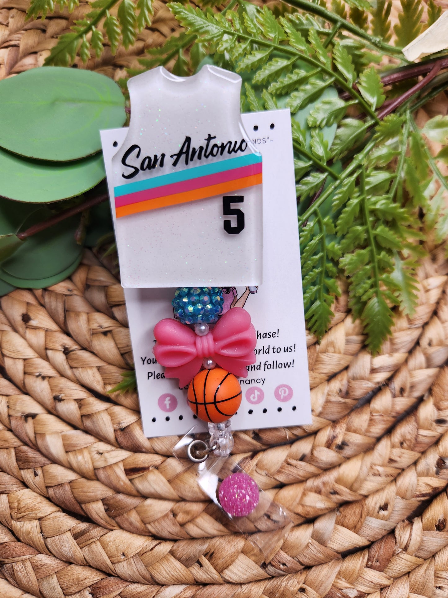 Retro White Basketball Jersey Badge Reel