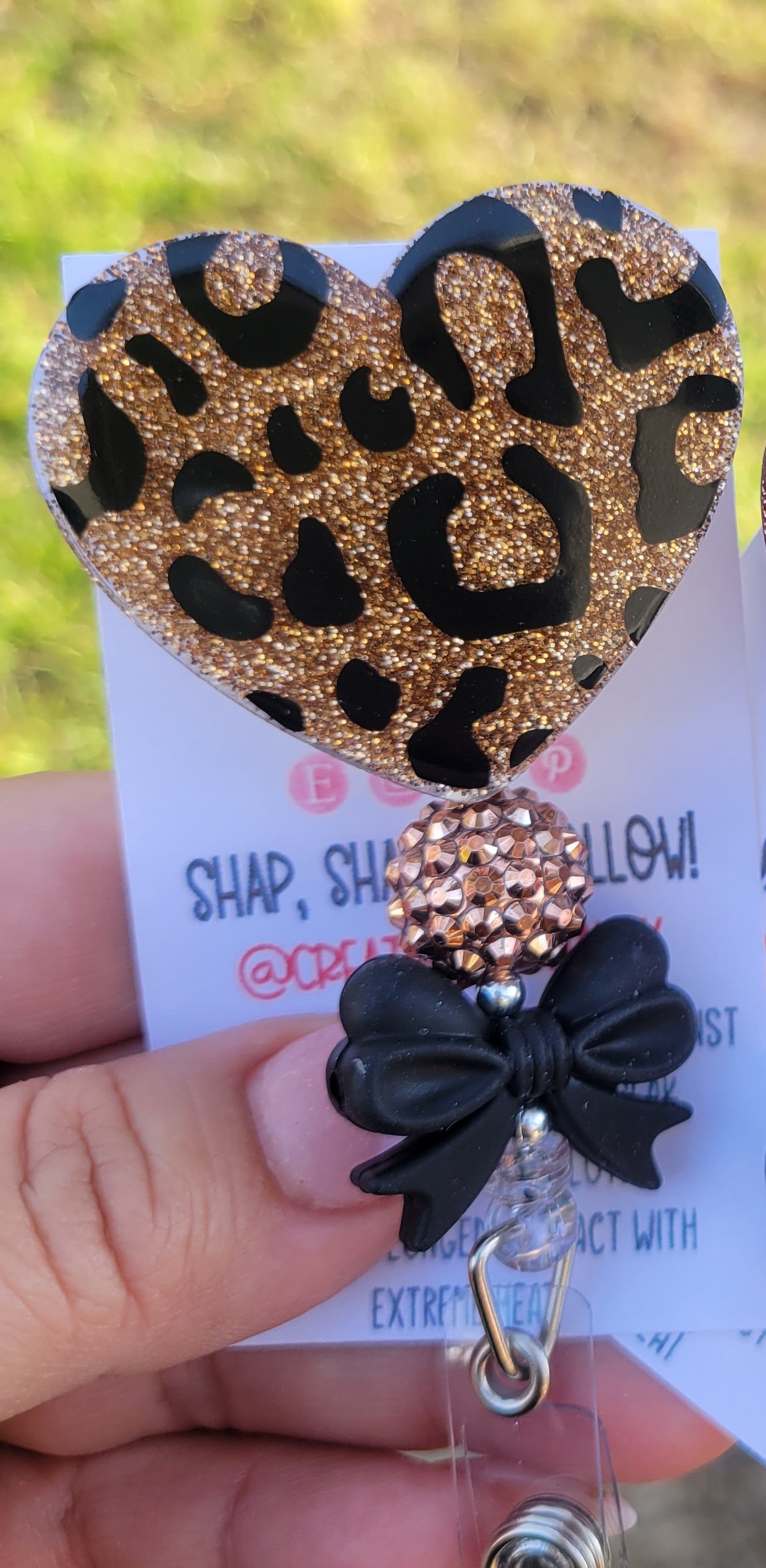 Heart Shaped Cheetah Print Badge Reel